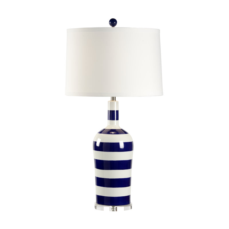 Blue and White Porcelain Table Lamp with Silk Shade