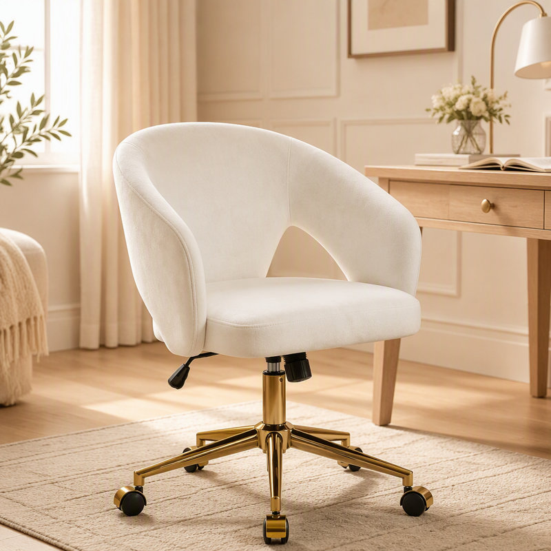 Chaise de bureau confortable pour la maison, siège pivotant ergonomique réglable avec revêtement en velours et dossier lombaire