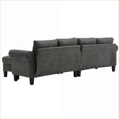 Sectional Sofas, Modern L-Shaped 4-Seater Convertible with Storage, Velvet Couch for Living Room, Slate Gray |Gray|Wood