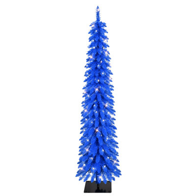 6' Pre-Lit Artificial Blue Alpine Pencil Tree