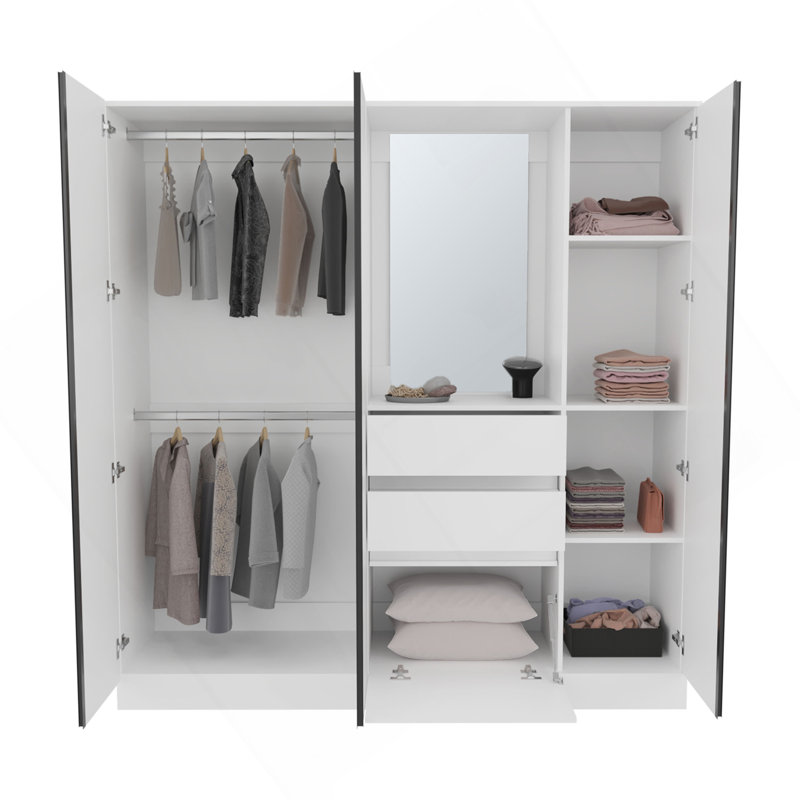 Armoire Kamelot 1,80 avec portes doubles, tringle et tablettes intérieures, blanc