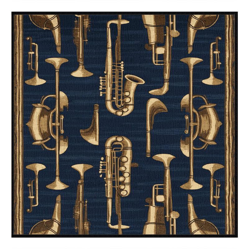 Washable Jazz Club Aesthetics Music Area Rug, Square 4'