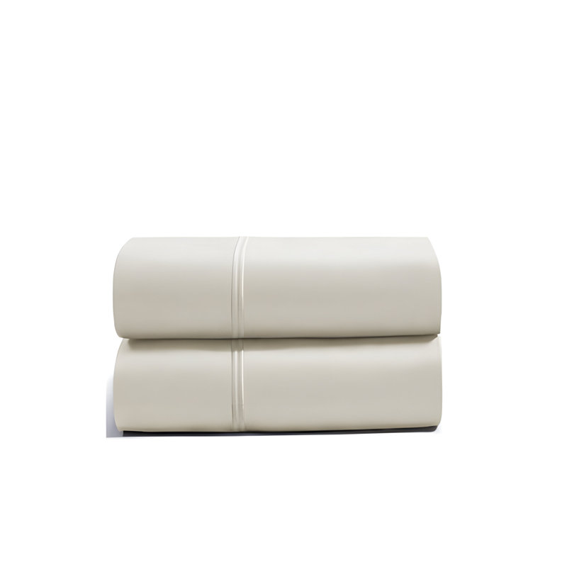400TC Luxurious Double Embroidery Cotton Sateen Pillowcases (Set Of 2), Ivory 