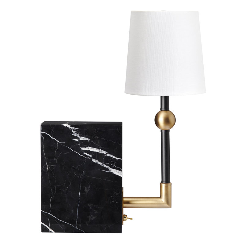 16" Marble Table Lamp With White Shade