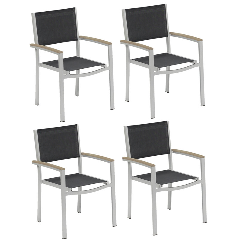 Travira Stacking Patio Arm Chair, Tekwood vintage, Black, Flint