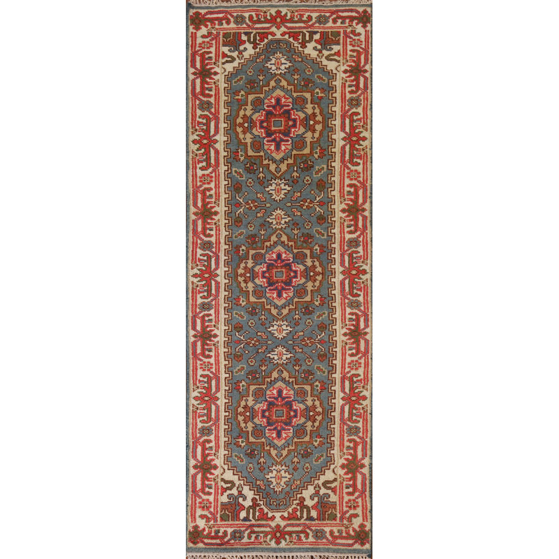 Blue Traditional  Geometric Runner Rug 2x8