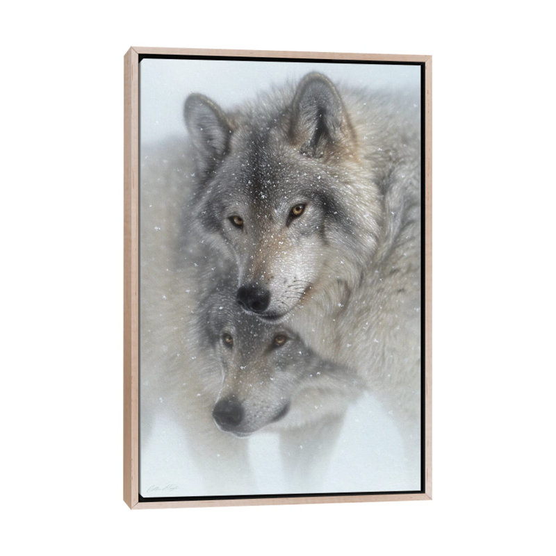 Wild Devotion - Gray Wolves, Natural Wood Floater Framed Canvas, 26" H x 18" W x 1.5" D