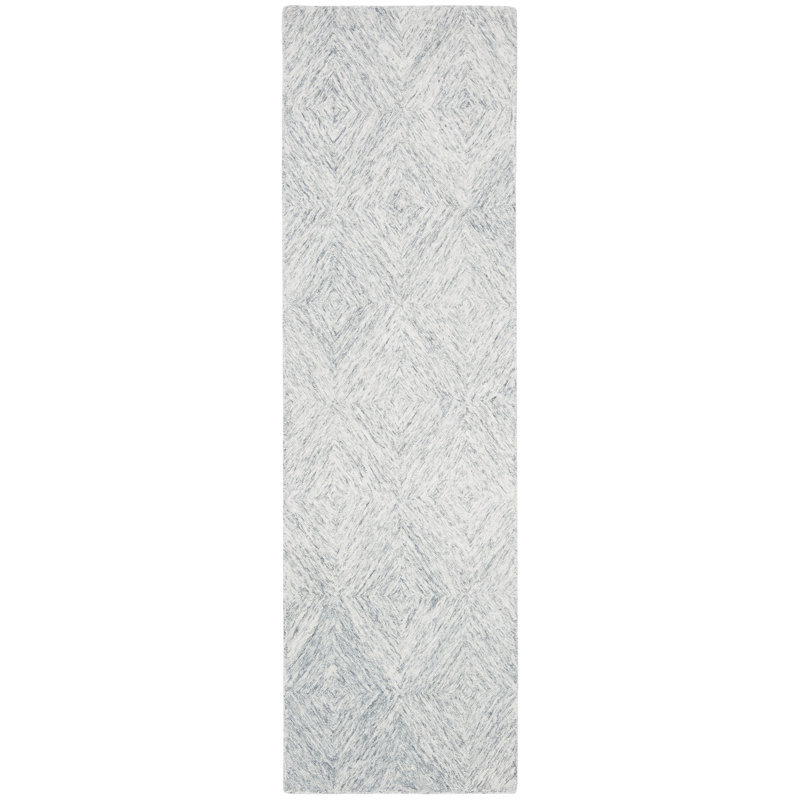 Geometric Handmade Tufted Wool Silver Area Rug, Runner 2'3" x 8'