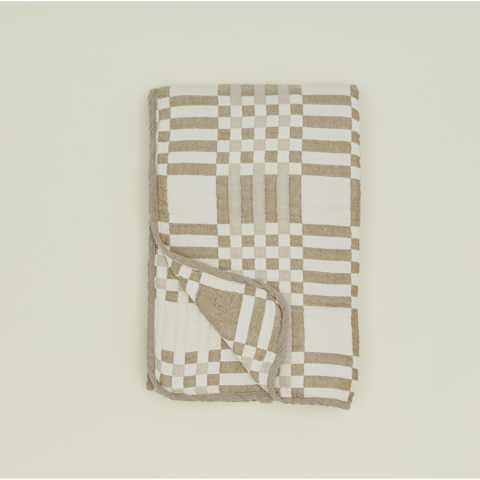 Simple Plaid Cotton Jacquard Throw Blanket, Ivory/Flax, King