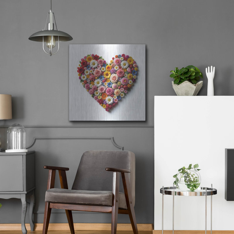  «Flower Heart» par Rey Klimt, art mural en métal, H 24 po x l 24 po