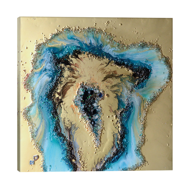 Gold And Teal Geode by Antuanelle - Floater Frame Painting on Canvas, 66.04 cm H x 66.04 cm W x 1.91 cm D, Wrapped Canvas