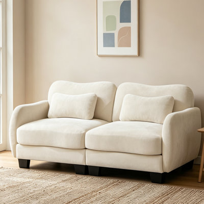 Chenille Loveseat, Ergonomic Curved Arms & Support Cushions with Waist Pillow, Easy Assembly Sofa for Living Room Bedroom