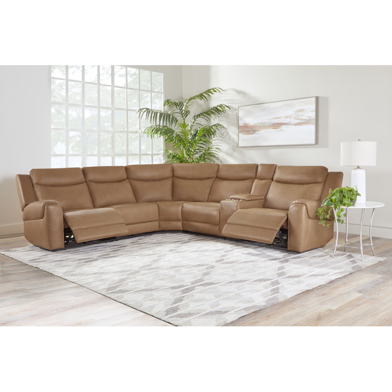 Canapé modulaire inclinable électrique 6 pièces Rudra, Mélange de polyester brun