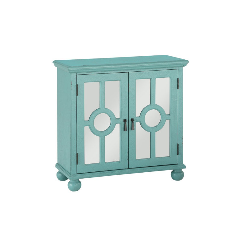 Armoire décorative Anik, 2 portes en verre incrustées de miroirs, bois, Vert aqua