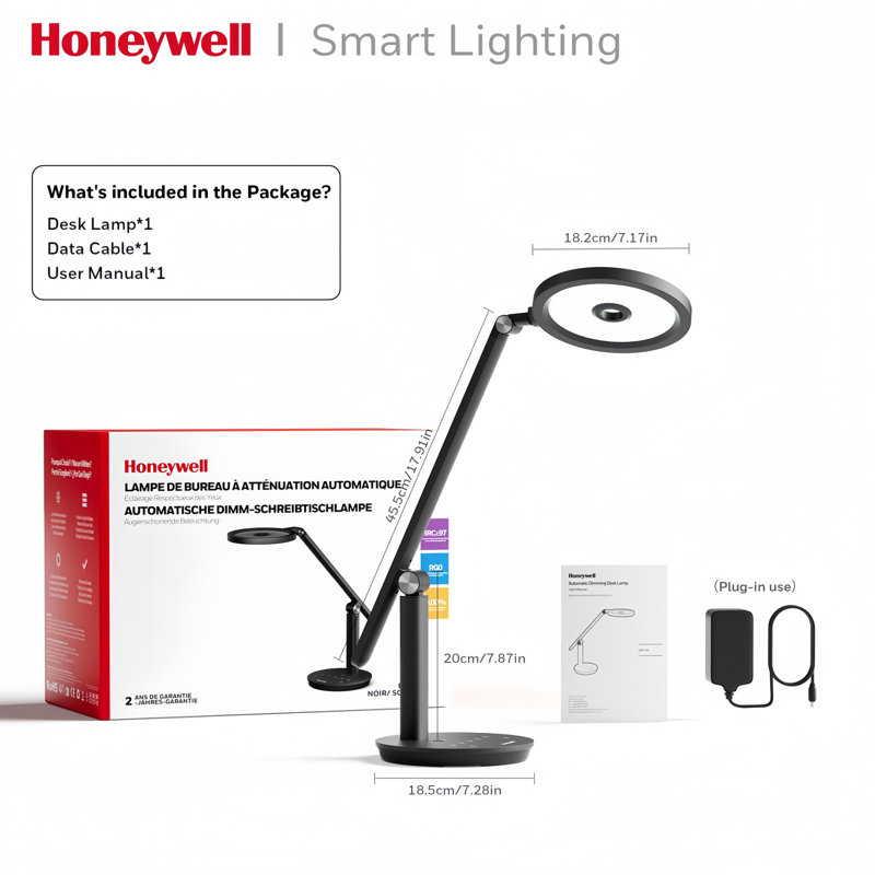 Honeywell Led Desk Lamp With Timer, 800lm Dimmable Table Lamp With 3 Color Modes & Adjustable Arm
