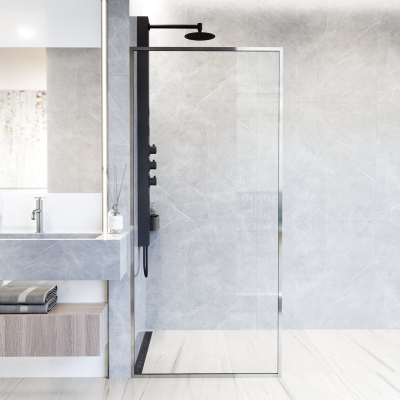 Meridian 34" W x 74" H Fixed Framed Shower Screen with 3/8" Glass, Chrome Clear