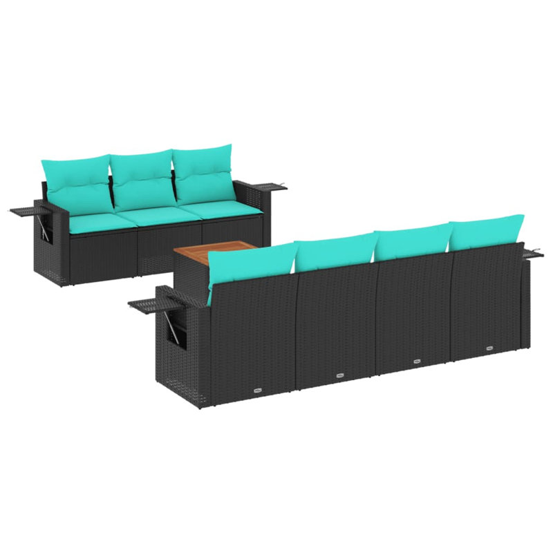  Ensemble de canapé de patio 8 pièces avec coussins en rotin de polyester noir