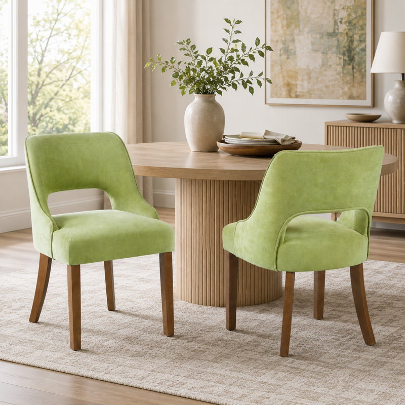 Chaise de salle à manger rembourrée avec pieds en bois massif, Light Green