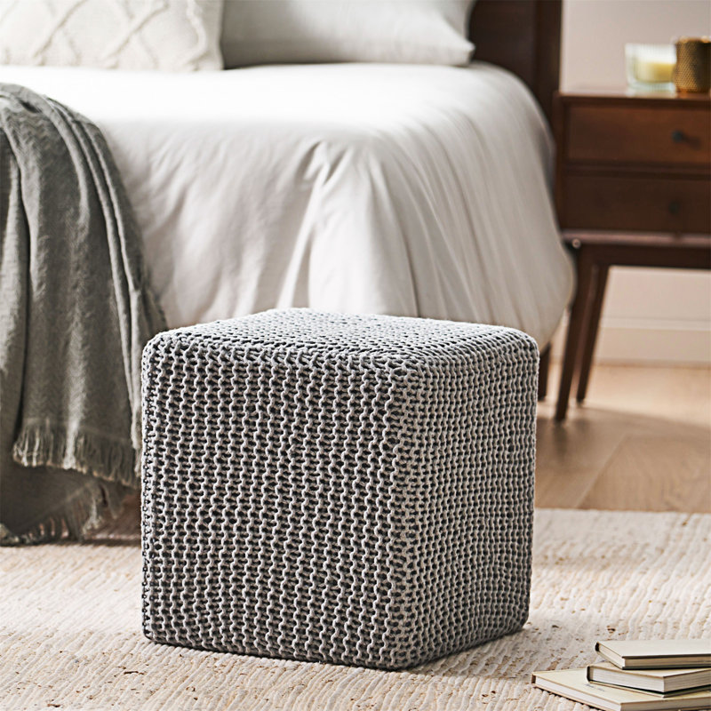 TABOURET EN TRICOT TRICOTÉ, Coton gris pâle
