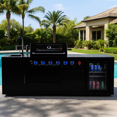 Barbecue noir à quatre brûleurs en acier inoxydable, idéal pour l'extérieur - jardin ou patio brûleur, performance fiable et barbecue intégré, finition en acier, chaleur précise, patio