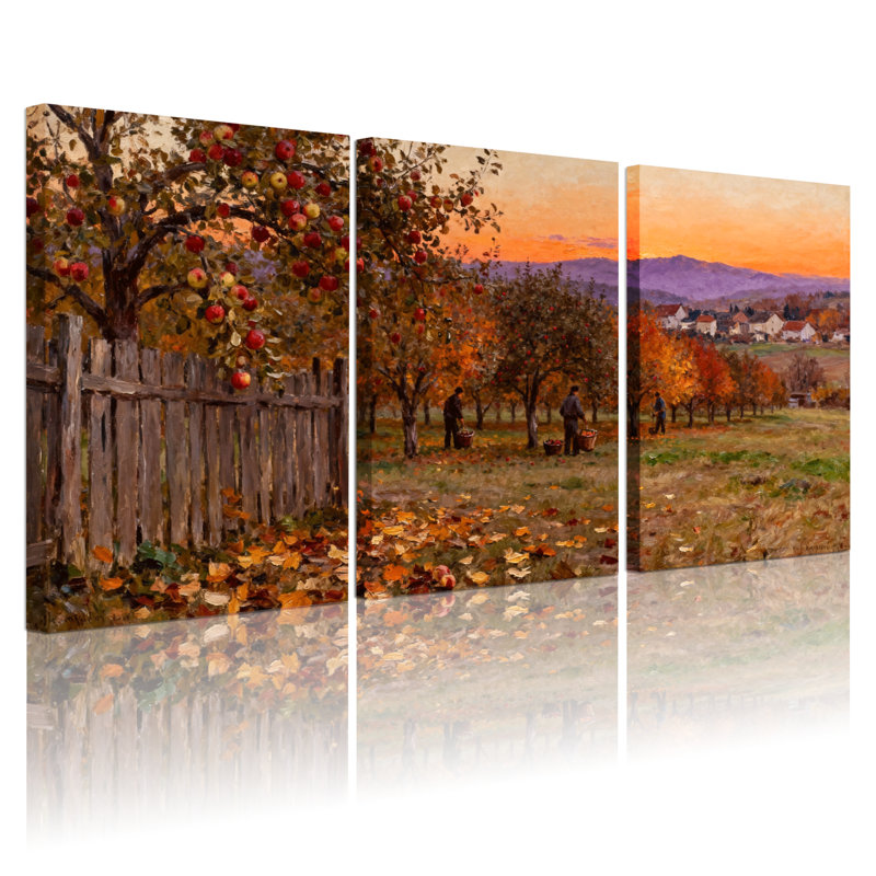 Ensemble de 3 impressions sur toile Scène et paysage d'automne avec feuilles tombantes, H 30 po x l 60 po