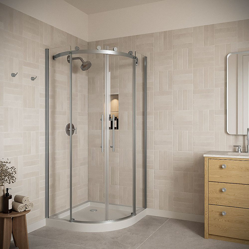 Porte de douche coulissante sans cadre 36 po x 76 po Reno avec verre trempé traité 5/16 po CrystalTech, quincaillerie noir mat