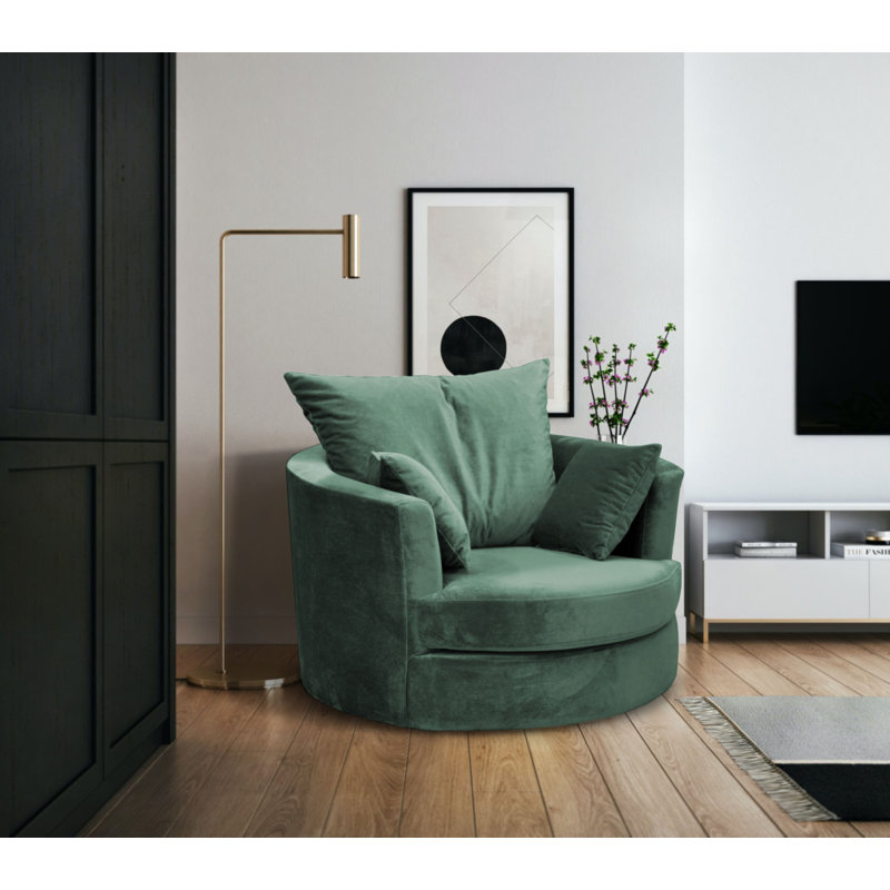Curwood Upholstered Swivel Barrel Chair, Sage
