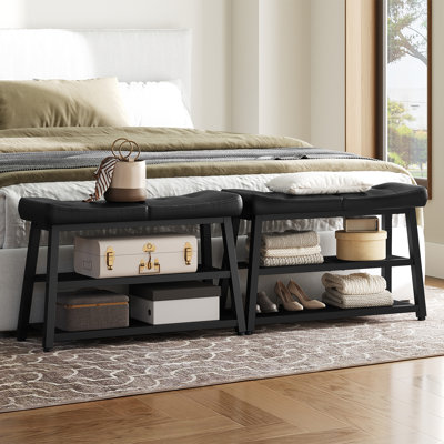 3-Tier Shoe Bench Shoe Rack, Entryway Bench with Storage and Cushion