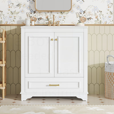 Meuble-lavabo luxueux avec lavabo en céramique, portes à fermeture douce spacieuses et armoire de rangement en bois massif