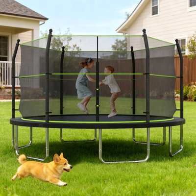 Trampoline avec échelle et filet d'enclos pour enfants et adultes, trampoline d'extérieur robuste de 14 pi pour la cour