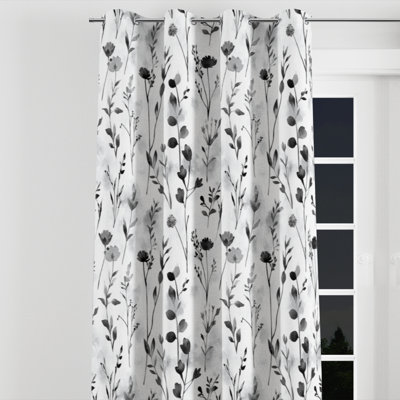 Rideaux en velours floral - Rideau à œillets pré de campagne gris