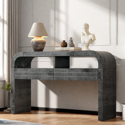 Retro Double-layer Curved Console Table With 2 Large Drawers And Smooth Curved Outline