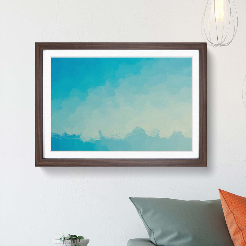 Mountains of Blue in Abstract - Framed Print, 62cm H x 87cm W x 2cm D, Walnut Framed