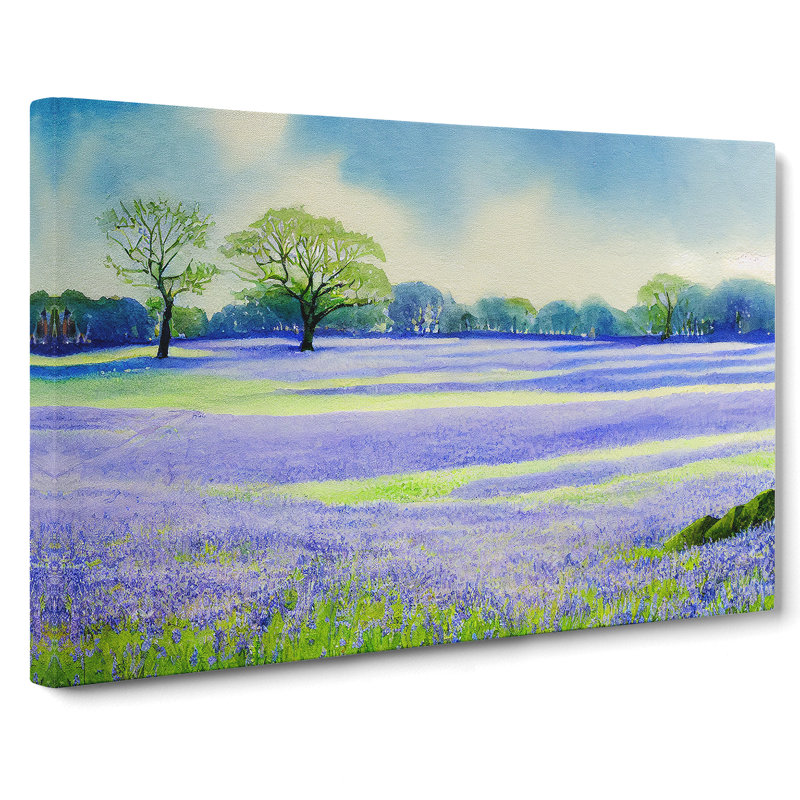 Bluebell Field In Watercolour Vol.6 - Wrapped Canvas, 35cm H x 50cm W x 3cm D