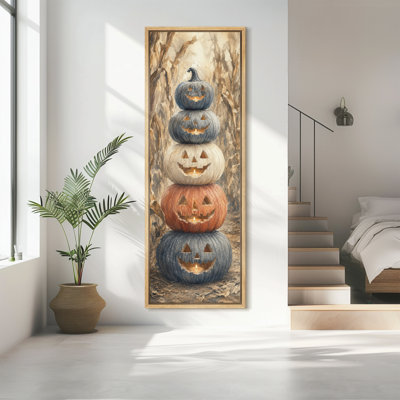 Stacked Jack O Lantern Pumpkins Halloween Harvest Decor Extra Large Pictures Framed Canvas Print Wall Art