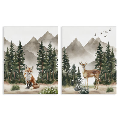 In the Woods Animals 2 Piece Canvas Wall Art Set, design by Christine Simpson Art