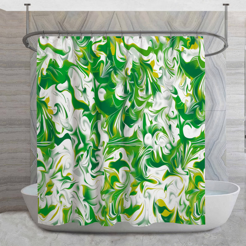 Rideau de douche tourbillonnant à motif de feuilles - Décoration de salle de bain nature éclectique, H 93 po x l 70 po