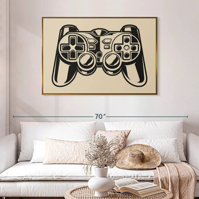 Illustration du contrôleur de jeu, 46 po x 31 po, Cadre flottant doré