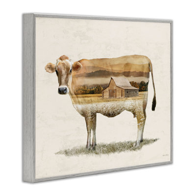 «Cow with Country Barn Landscape», estampe numérique, design par Amber Sterling