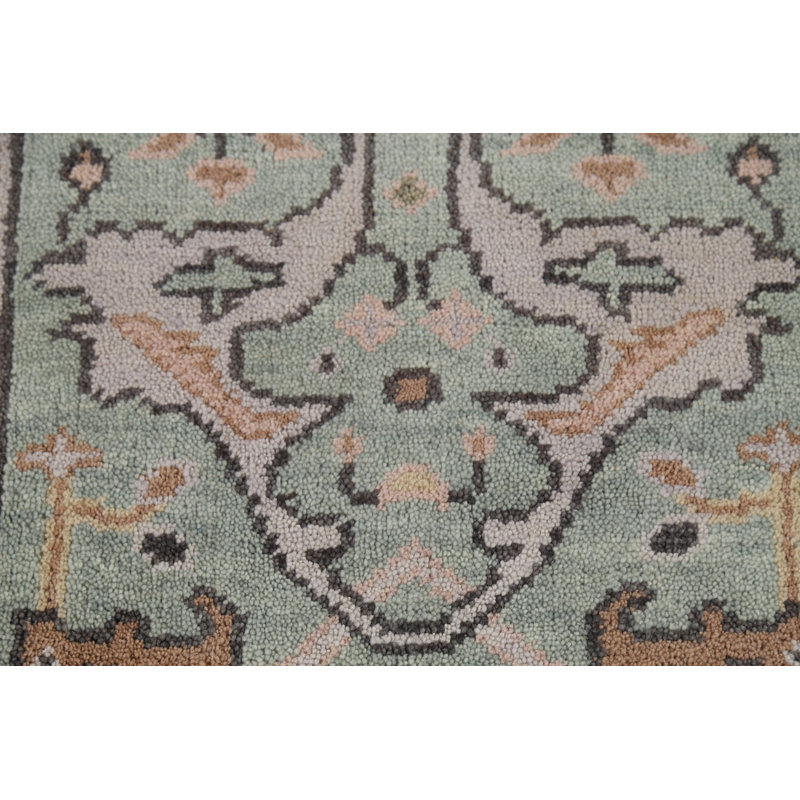 Tapis de couloir oriental fait à la main vert Oushak 3 x 8