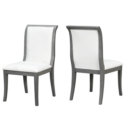 Oak Gray, Upholstered Dining Chair , Traditional Elegance, Curved Design, Solid Hardwood Frame, Thick Padded Seats, Ergonomic Backs, 300 Lbs Per Two, Chairs, Style, Lines, Soft Fabric, , Support