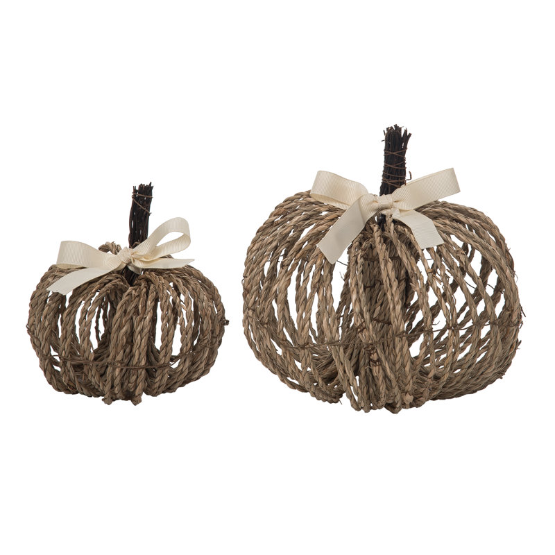 Ensemble de 2 citrouilles en fibre naturelle 6,69 po Brown