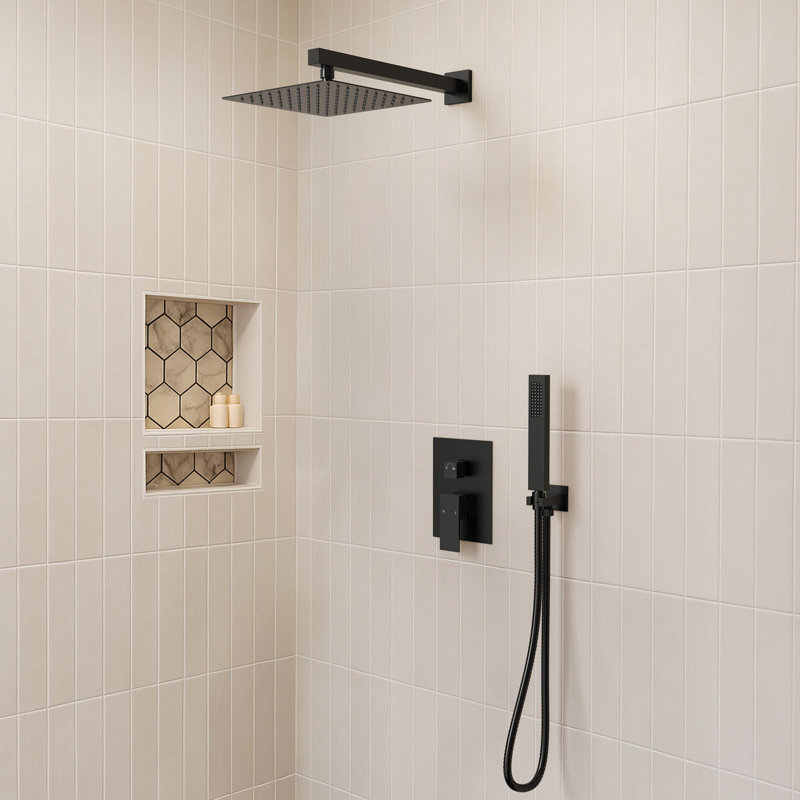  10" High Pressure Rainfall Shower System, Wall Mount Shower Faucet Set with Handheld Spray, Matte Black