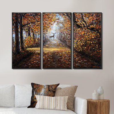 " Deer In The Park " 3 - Pieces Painting Print