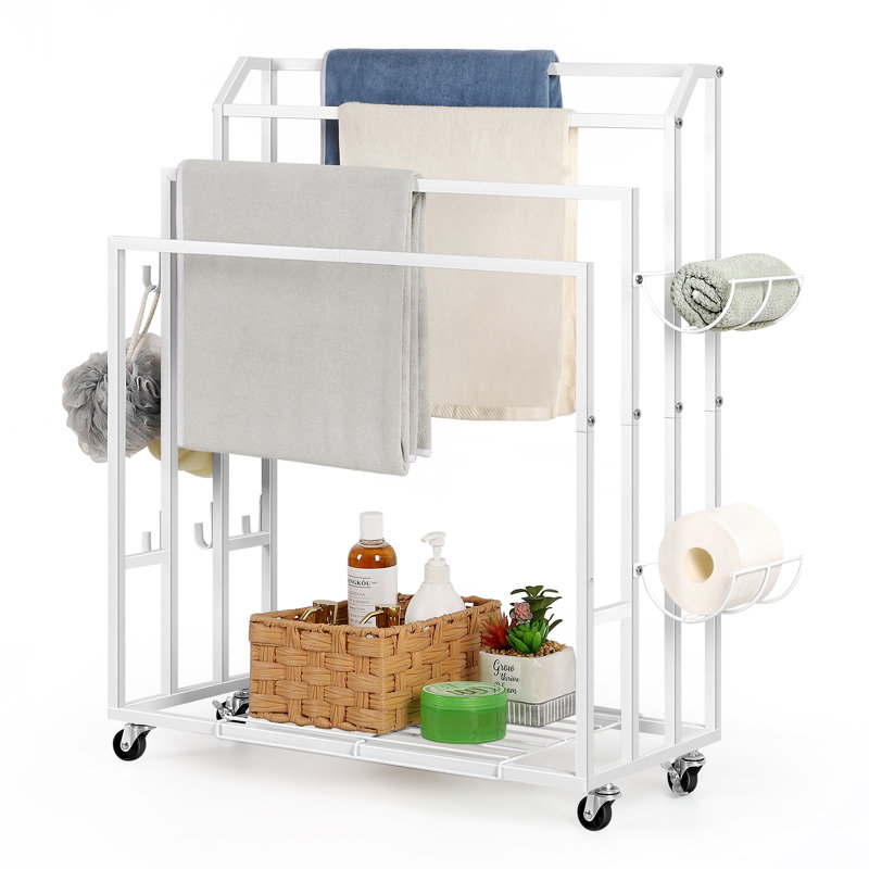 4 - Section Extended Frosted White Towel Rack Cart