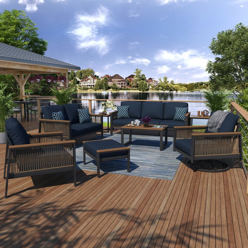 Townsend 7 - Person Outdoor Seating Group with Sunbrella® Cushions, Canvas Navy