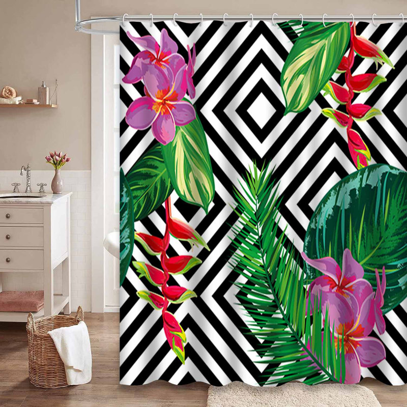 Magnifique rideau de douche à motif floral avec 12 crochets, 72" L x 78" W