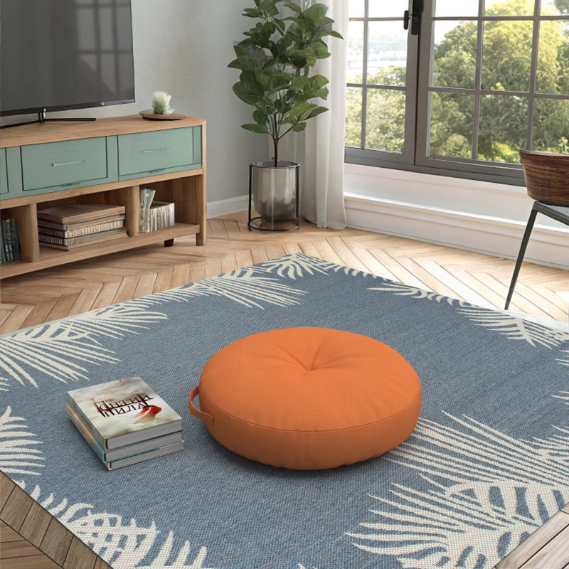 Sunbrella Indoor/Outdoor Floor Pillow, 26 Inch Circular Cushion Cover with Insert, Circular 26", Canvas Tangerine