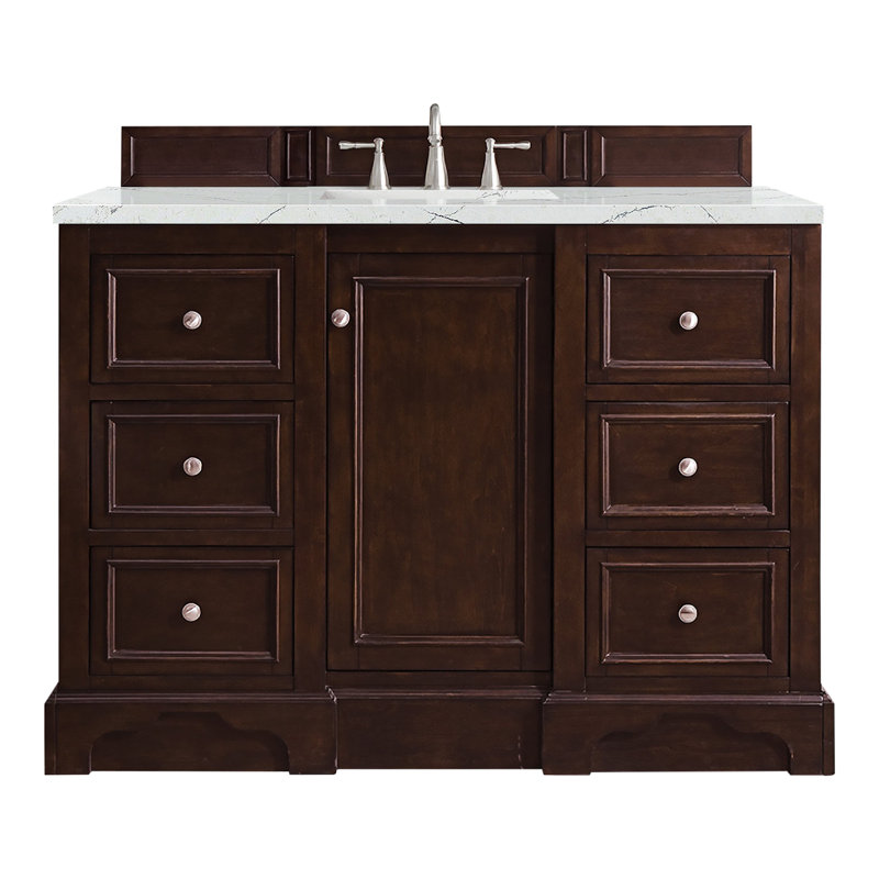 De Soto 48'' W Single Vanity, Bright White, Carrara White Marble, 8" Widespread