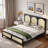 Wood Platform Bed With Rattan Headboard-665575496-665575497